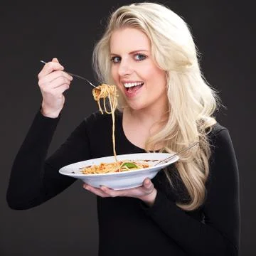 Model with spagetti Foto stock