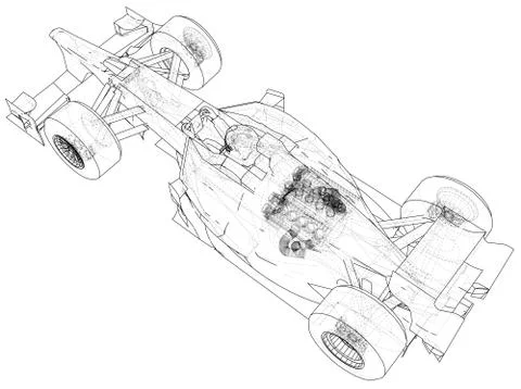 Model speed car. Abstract drawing. Tracing illustration of 3d. Illustrazione stock