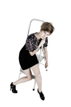 Model on Step-ladder Foto stock