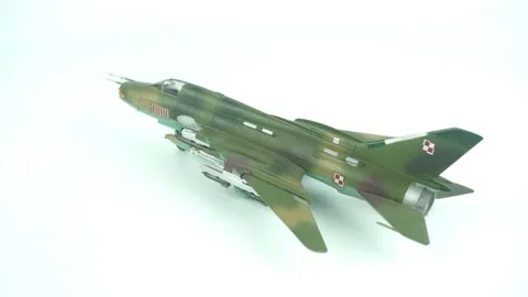 Model Of The Su-7B Fighter Bomber Of The Polish Air Force. Video stock 314600581