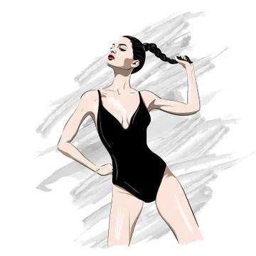 Model in suimsuit and ponytail Illustrazione stock