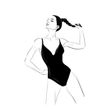 Model in suimsuit sketch Stock Illustration
