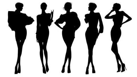 Model Taking a Bow Silhouette Pack Stock Illustration