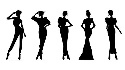 Model Taking a Bow Silhouette Pack Stock Illustration