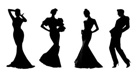 Model Taking a Bow Silhouette Pack Stock Illustration