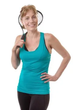 Model with tennis racket Foto stock