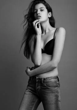Model test portrait with young beautiful fashion model Stock Photos