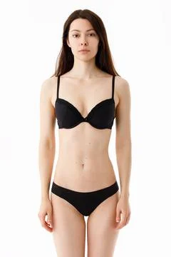 Model tests. Snap Models back view, Beautiful brunette woman in underwear Stock Photos