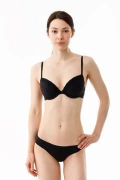 Model tests. Snap Models back view, Beautiful brunette woman in underwear Stock Photos