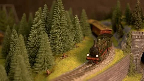 Model train and model railroad close up. Stock Photos