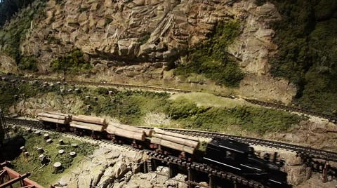 Model Train Carrying Lumber/Logs Stock Footage 63783613