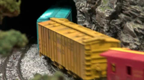 Model Train Entering Into Tunnel Stock Footage 39504407