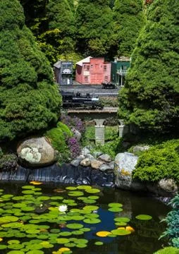 Model train garden Stock Photos