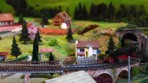 Model train in miniature. Model railway Stock Footage 153036364