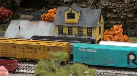 Model Train Passing Station Stock Footage 39504390