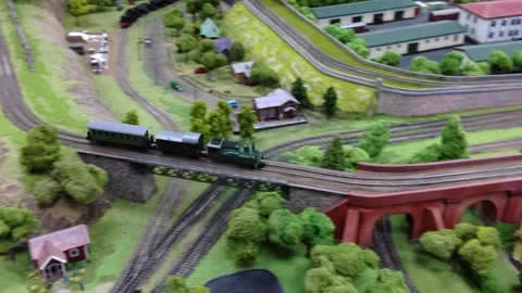 Model train set with a small town and a train station Stock Footage 301325221