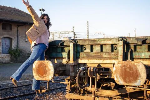 Model on the train tracks. Stock Photos