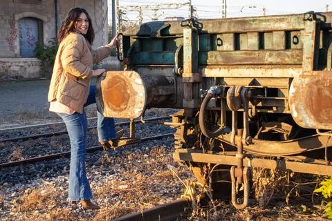 Model on the train tracks. Stock Photos