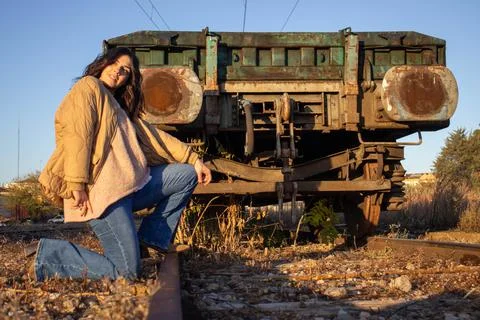 Model on the train tracks. Stock Photos
