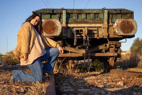 Model on the train tracks. Stock Photos