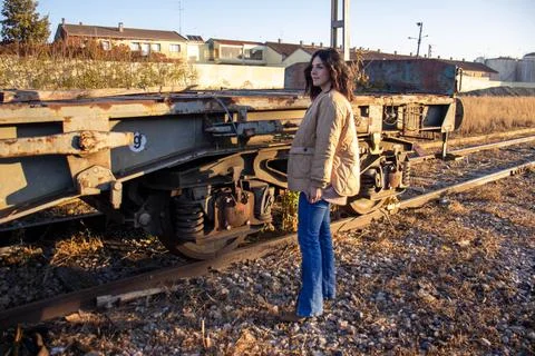 Model on the train tracks. Stock Photos