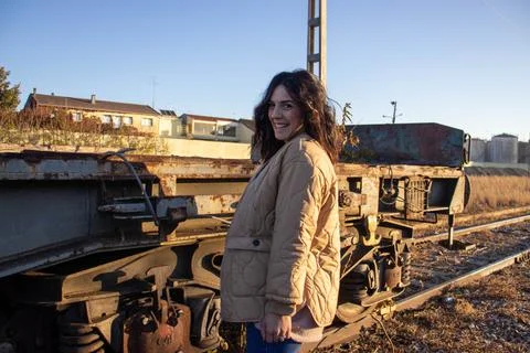 Model on the train tracks. Stock Photos