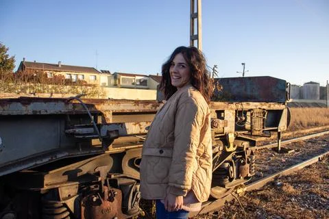 Model on the train tracks. Stock Photos