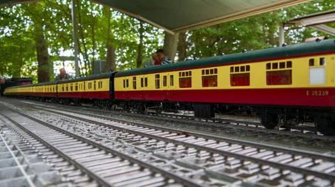 Model train viewed by enthusiasts Stock Photos