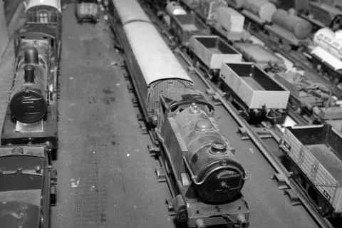 Model trains bw Stock Photos