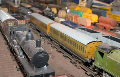 Model trains model trainset with engine and carriages in rows Copyright: x... Stock Photos