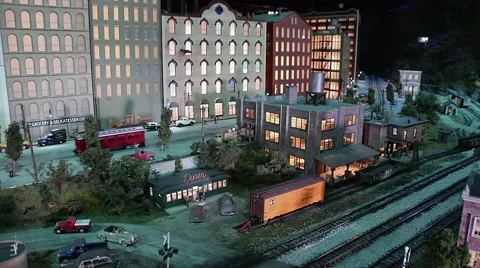 Model Trolley and Cityscape Stock Footage 63783417