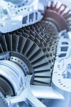 Model of turbine engine with longitudinal section for studying arrangement .. Stock Photos