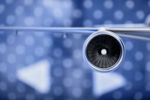 Model of the turbofan engine on the airplane wing Foto stock