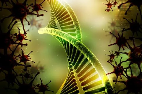 Model of twisted chrome DNA chain with virus Illustrazione stock