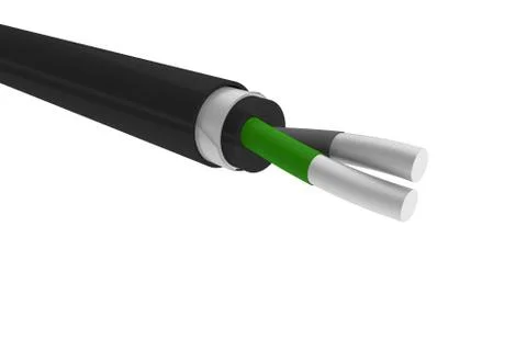 Model of a two-core aluminum cable in a rubber braid on a white isolated back Illustrazione stock