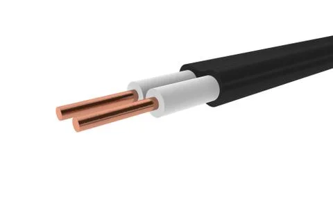 Model of a two-core copper cable in a rubber braid on a white isolated backgr Stock Illustration