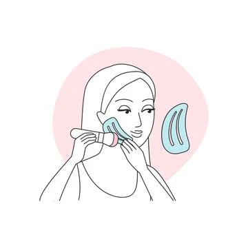 Model using brush and stencil to do face contouring and makeup line icon Stock Illustration