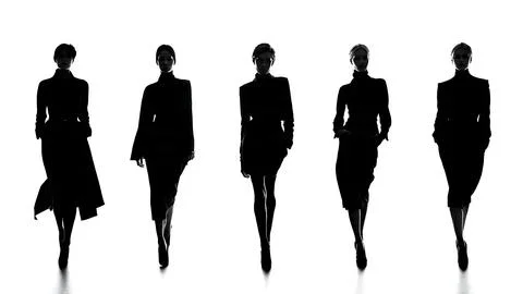 Model Walking Towards Camera Silhouette Collection Stock Illustration