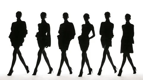 Model Walking Towards Camera Silhouette Collection Stock Illustration