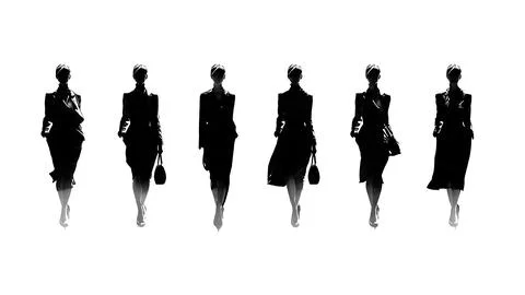 Model Walking Towards Camera Silhouette Collection Stock Illustration