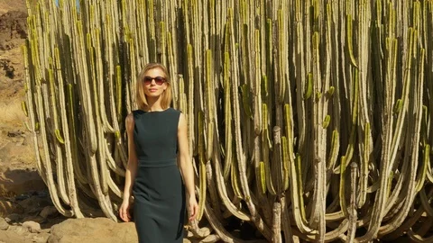 Model Walking Towards the Camera Towards the Gran Canaria Valley Pathway Stock Footage 114172894