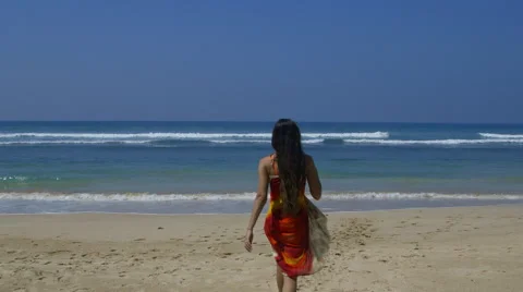 MODEL WALKS ON BEACH SHAWL MIDIGAMA SRI LANKA Stock Footage 64568892