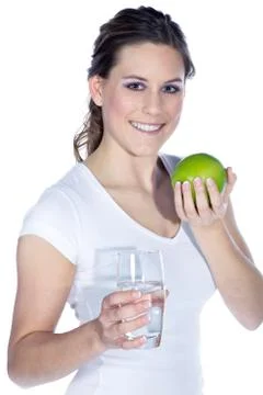 Model with water and apple Foto stock