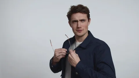 Model Wearing A Blue Jacket Posing for the Camera Stock Footage 116649705