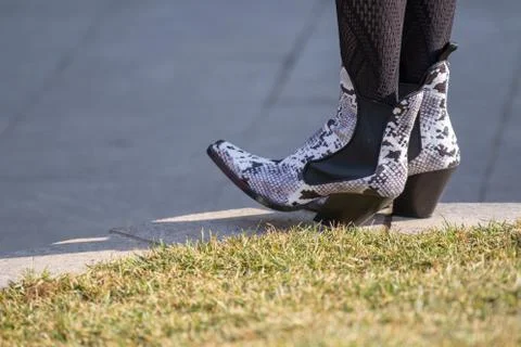 Model wearing a pair of python boots Foto stock