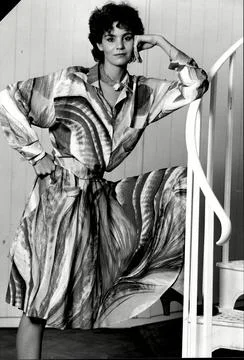 A Model Wears A Multi-coloured Two Piece Skirt And Blouse From Jasper At Miss Se Stock Photos