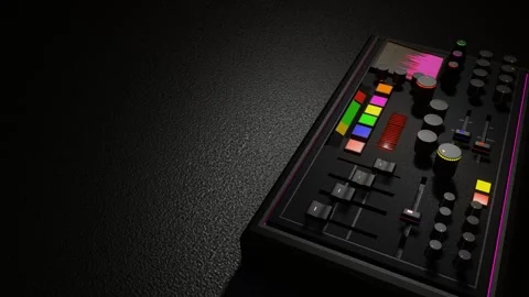 Model of working mixing console on dark background. concept of sound recording s Видео 311720817