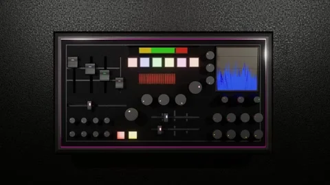 Model of working mixing console on dark background. concept of sound recording s Stock Footage 311720834