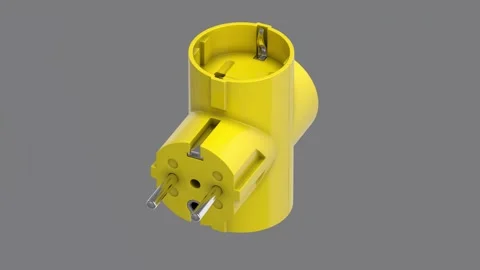 Model of yellow electric adapter. Alpha channel. Gray back Stock Footage 286718519