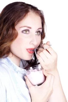Model with yogurt Stock Photos